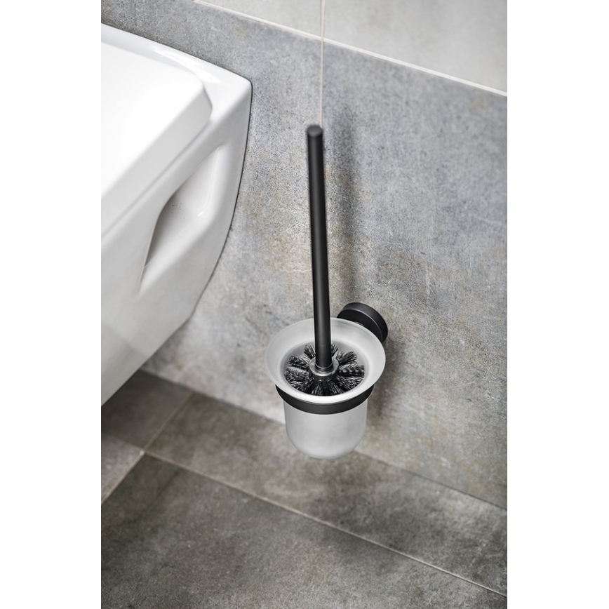 Aqualine - Zidna četka za WC SAMBA mliječno staklo/mat crna