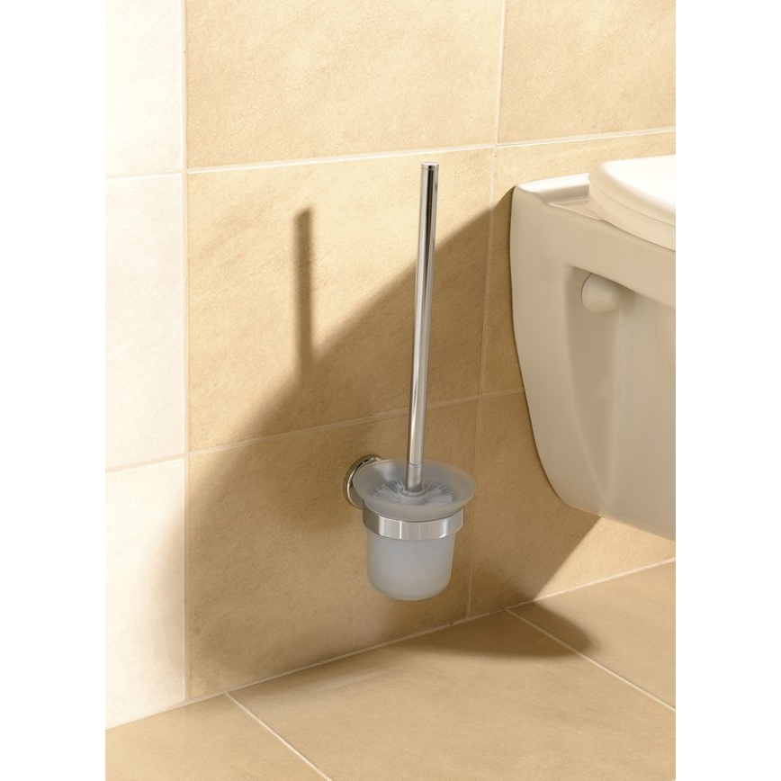 Aqualine - Zidna četka za WC SAMBA mliječno staklo/sjajni krom