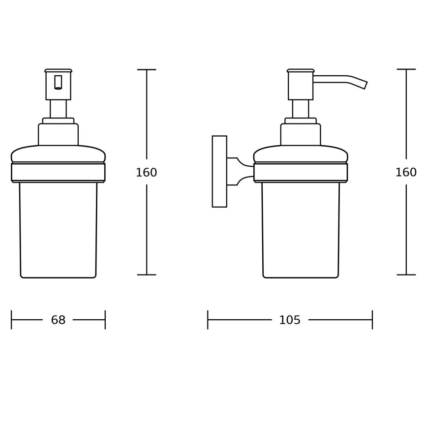 Aqualine - Zidni dozator sapuna SAMBA 150 ml mliječno staklo/mat crna