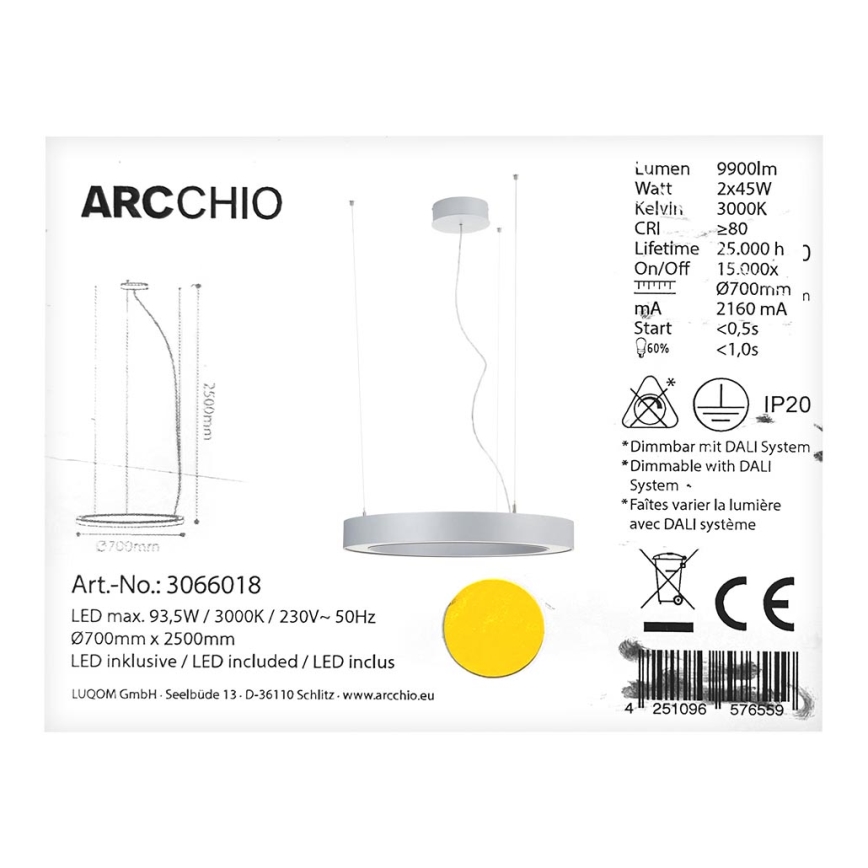 Arcchio - LED Luster na sajli PIETRO 2xLED/45W/230V