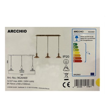 Arcchio - Luster na sajli JAIKA 3xE27/60W/230V