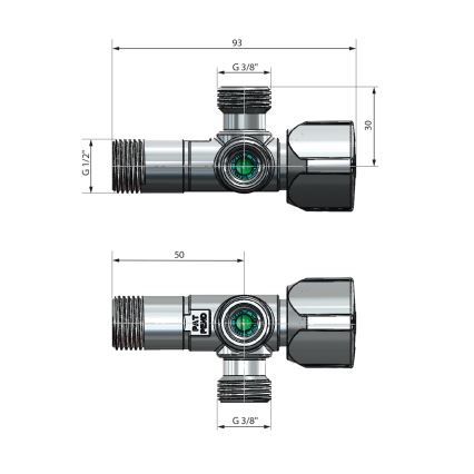 Arco - Kutni kombinirani ventil s dva izlaza A-80 sjajni krom