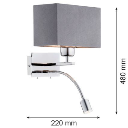 Argon 1053 - LED zidna lampa BILL 1xE27/15W/230V + LED/4,5W siva/sjajni krom
