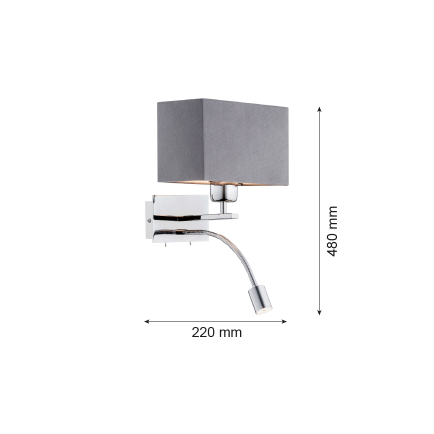 Argon 1053 - LED zidna lampa BILL 1xE27/15W/230V + LED/4,5W siva/sjajni krom