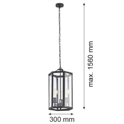 Argon 1253 - Luster na lancu BODRUM 3xE27/15W/230V crna