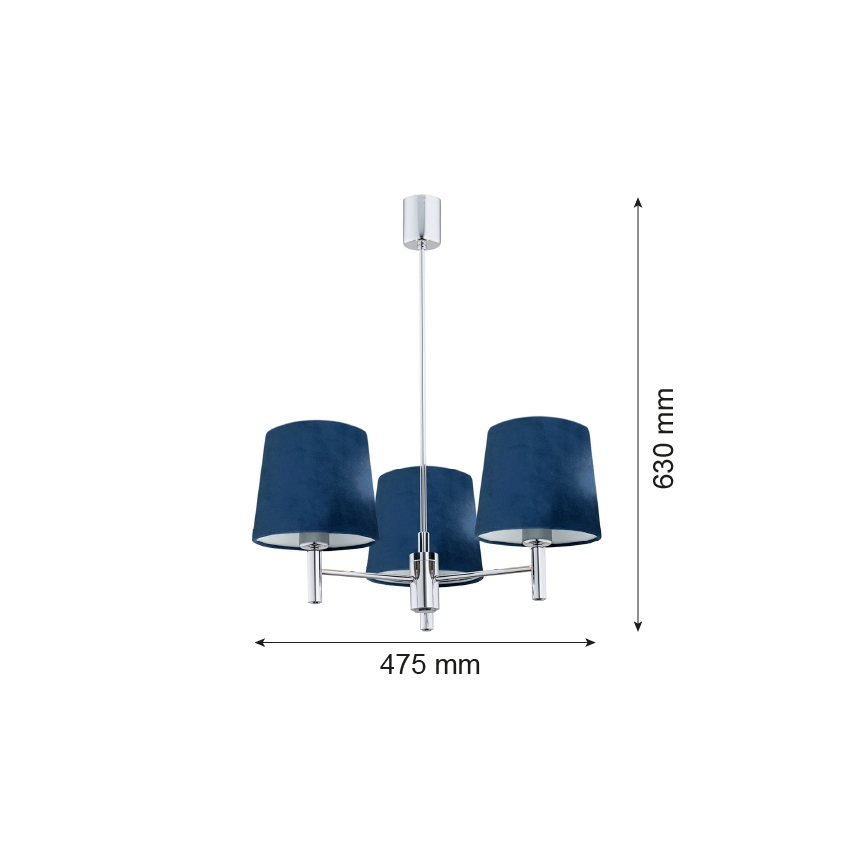 Argon 1381 - Viseći luster BOLZANO 3xE27/15W/230V plava/sjajni krom