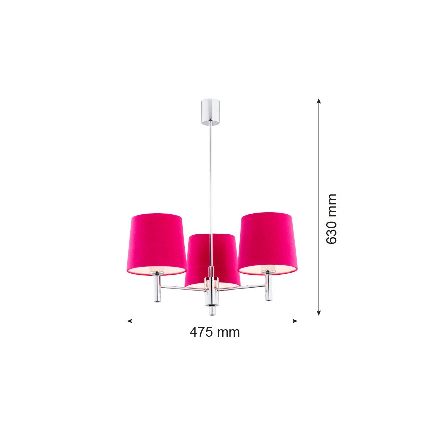 Argon 1382 - Viseći luster BOLZANO 3xE27/15W/230V ružičasta/sjajni krom