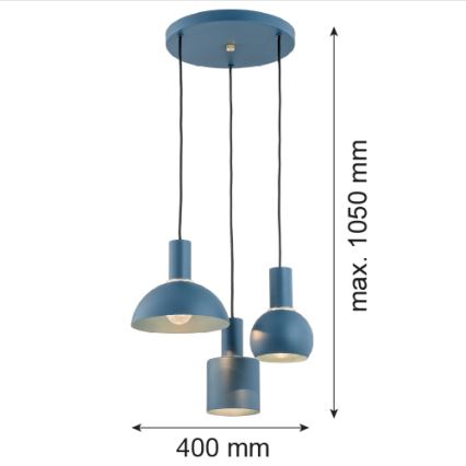 Argon 1471 - Luster na sajli SINES 3xE27/15W/230V plava