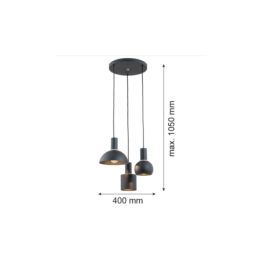 Argon 1472 - Luster na sajli SINES 3xE27/15W/230V crna