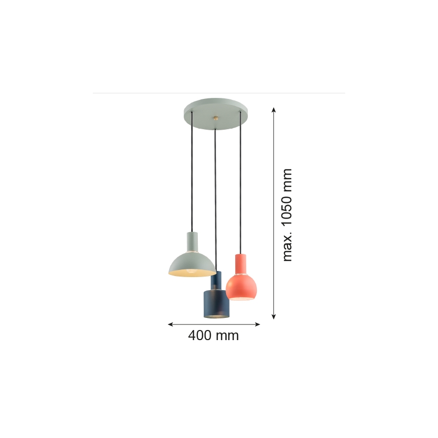 Argon 1479 - Luster na sajli SINES 3xE27/15W/230V zelena/plava/narančasta