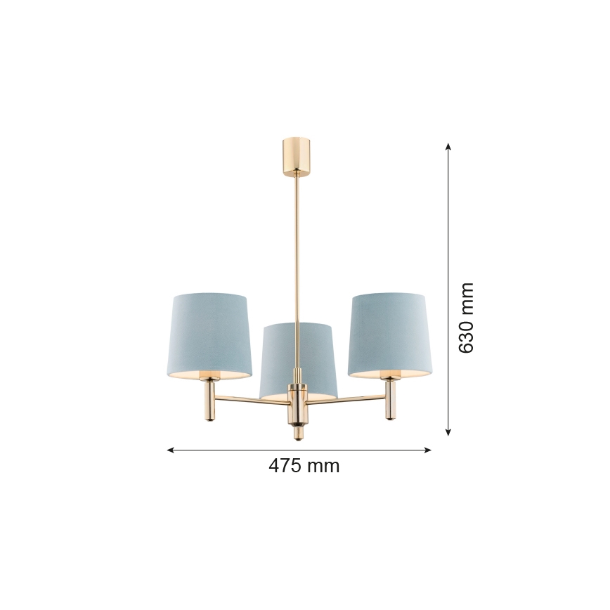 Argon 1484 - Viseći luster PONTE 3xE27/15W/230V plava/mesing