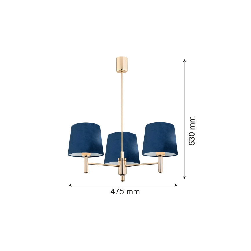 Argon 1485 - Viseći luster PONTE 3xE27/15W/230V plava/mesing