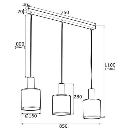 Argon 1490 - Luster na sajli HERMAN 3xE27/15W/230V mesing/crna