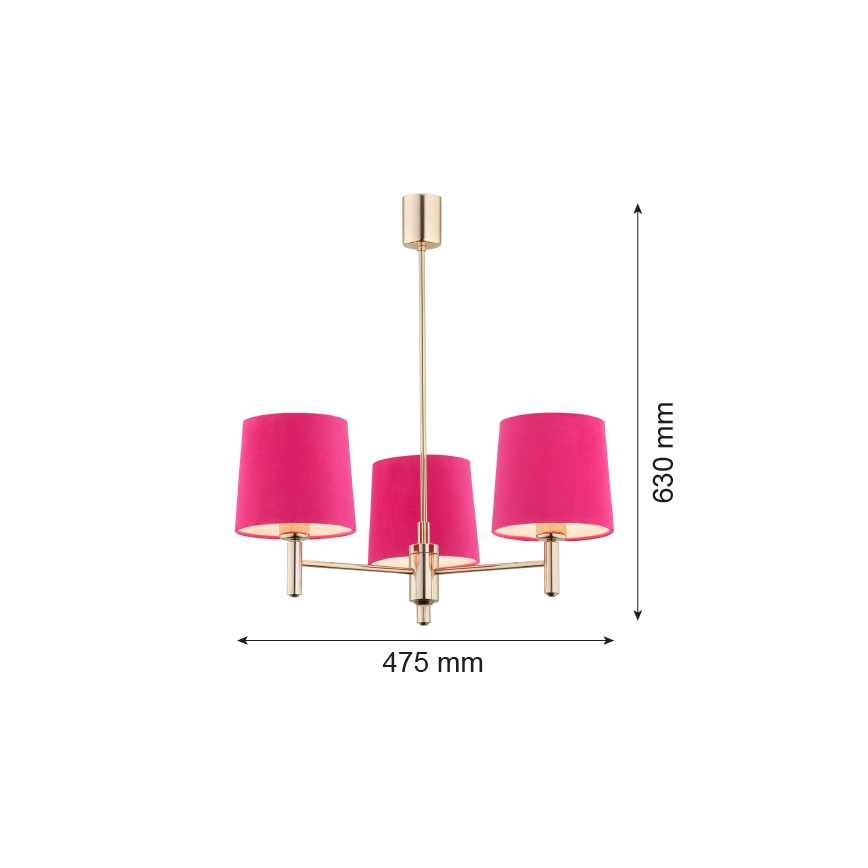 Argon 1498 - Viseći luster PONTE 3xE27/15W/230V ružičasta/mesing