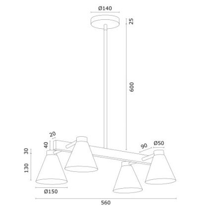 Argon 1773 - Viseći luster AVALONE 4xE27/15W/230V bijela/zlatna