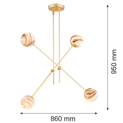 Argon 1840 - Viseći luster ABSOS 4xE14/7W/230V alabaster zlatna