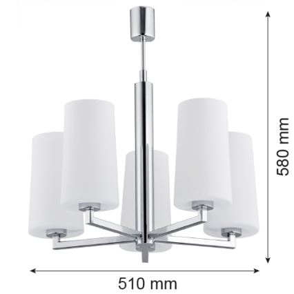 Argon 2053 - Viseći luster CAMELOT 5xE27/15W/230V sjajni krom