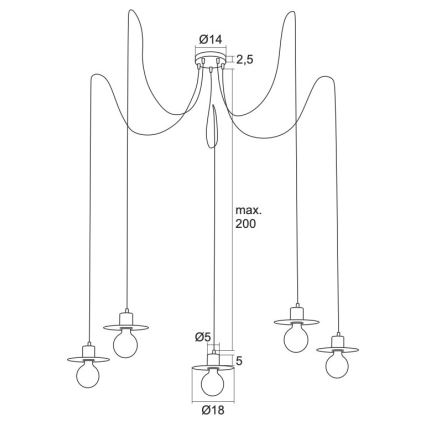 Argon 2078 - Luster na sajli CORSO 5xE27/15W/230V pauk crna