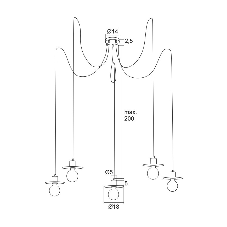 Argon 2078 - Luster na sajli CORSO 5xE27/15W/230V pauk crna