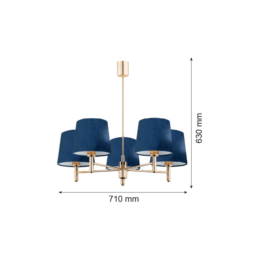 Argon 2086 - Viseći luster PONTE 5xE27/15W/230V mesing/plava