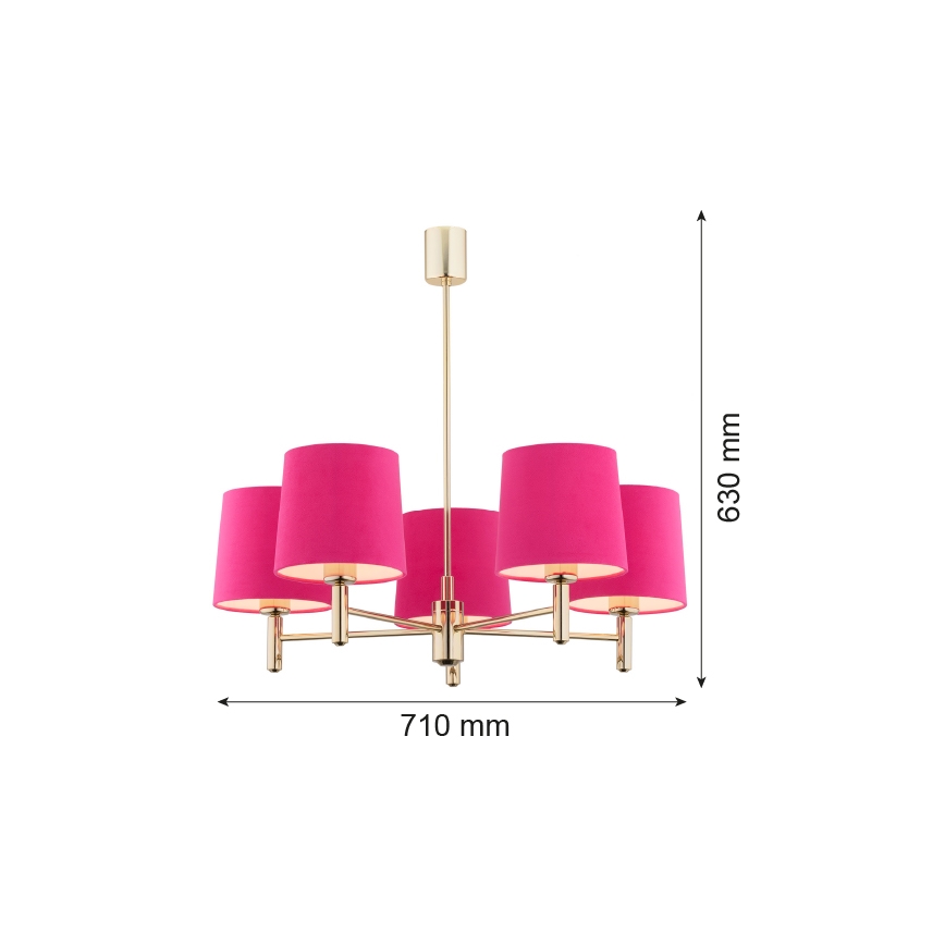 Argon 2089 - Viseći luster PONTE 5xE27/15W/230V mesing/ružičasta