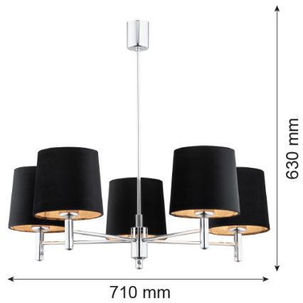 Argon 2104 - Viseći luster BOLZANO 5xE27/15W/230V crna