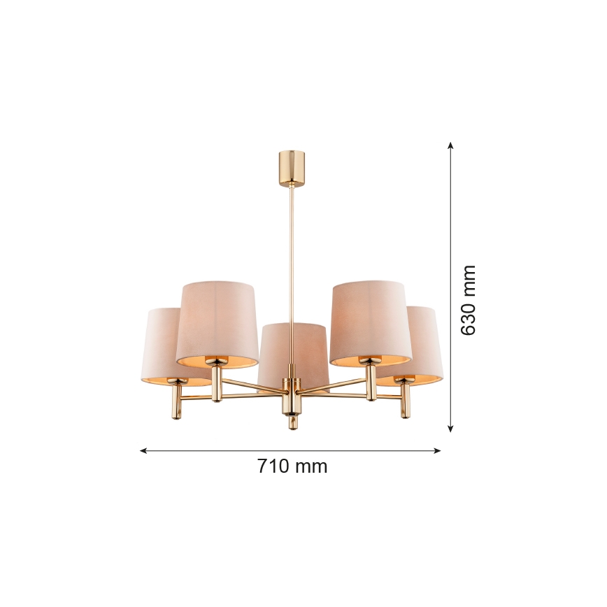 Argon 2105 - Viseći luster PONTE 5xE27/15W/230V mesing/bež
