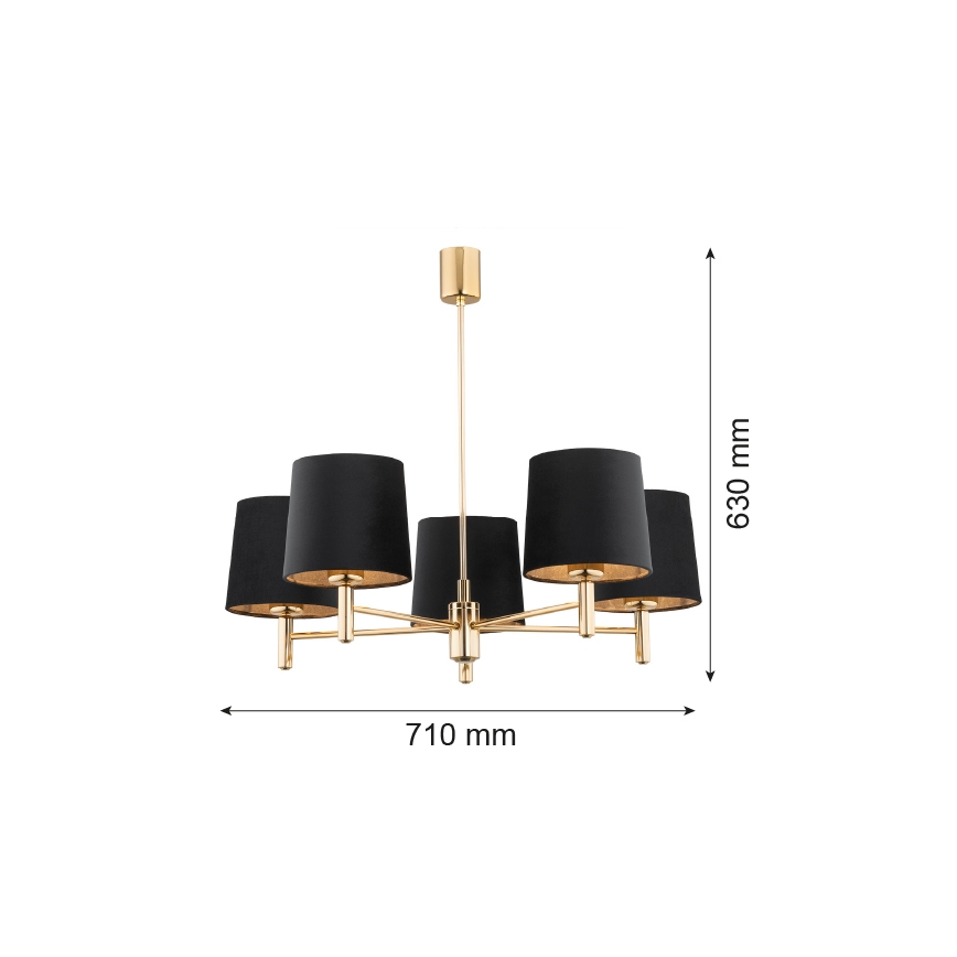 Argon 2107 - Viseći luster PONTE 5xE27/15W/230V mesing/crna