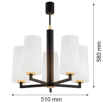 Argon 2114 - Viseći luster CAMELOT PLUS 5xE27/15W/230V crna/bijela/zlatna