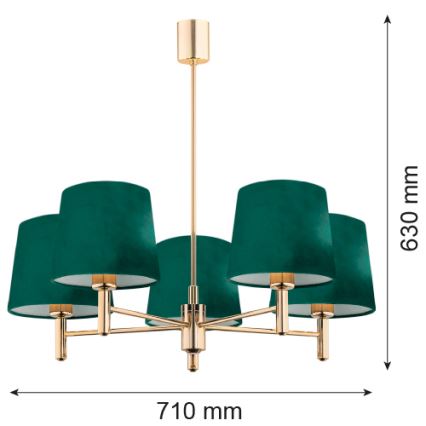 Argon 2145 - Viseći luster PONTE 5xE27/15W/230V zelena/mesing