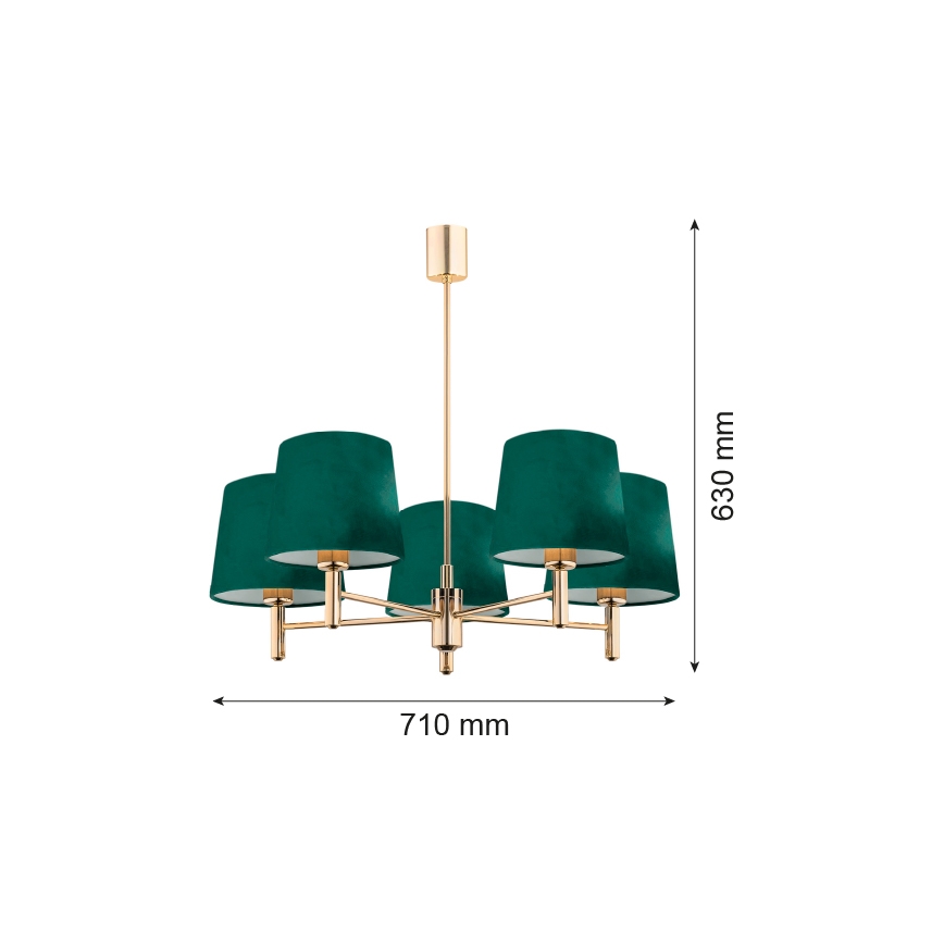Argon 2145 - Viseći luster PONTE 5xE27/15W/230V zelena/mesing