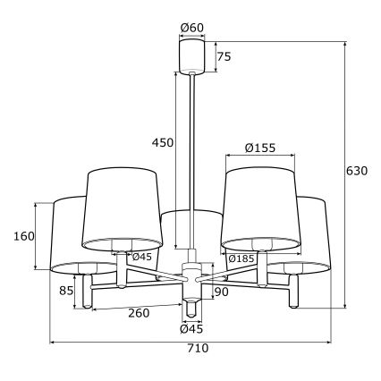 Argon 2145 - Viseći luster PONTE 5xE27/15W/230V zelena/mesing