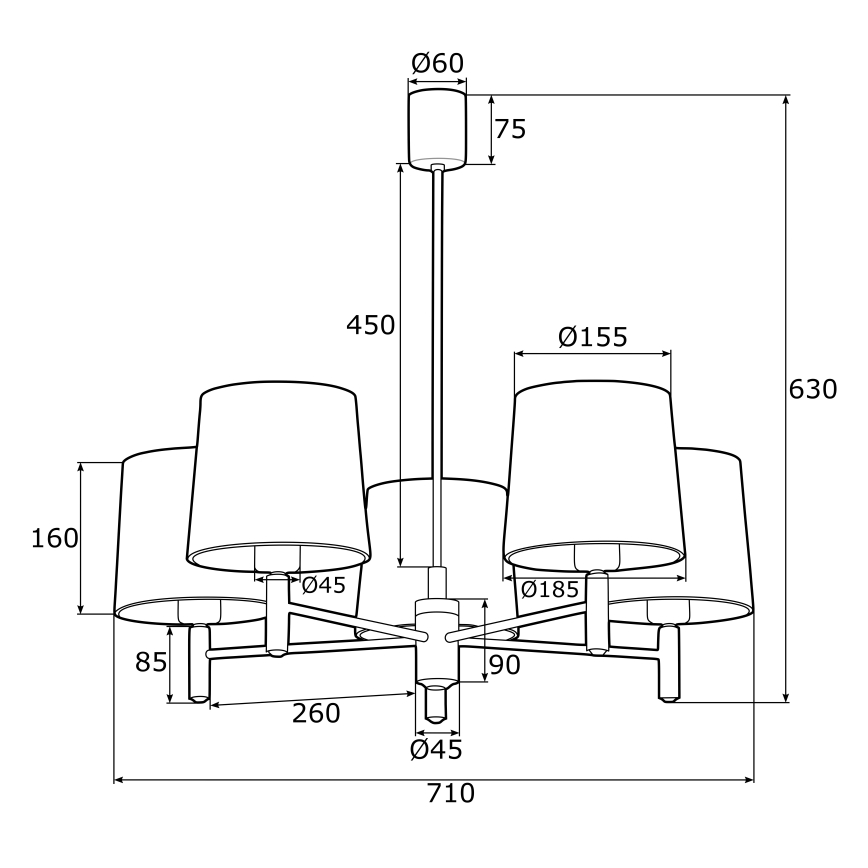 Argon 2145 - Viseći luster PONTE 5xE27/15W/230V zelena/mesing