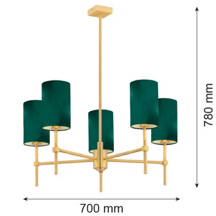 Argon 2147 - Viseći luster ABRUZZO 5xE14/7W/230V mesing/zelena