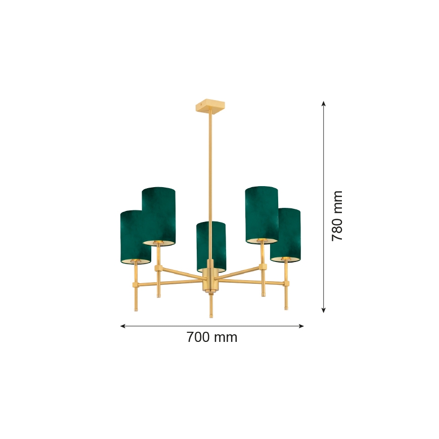 Argon 2147 - Viseći luster ABRUZZO 5xE14/7W/230V mesing/zelena