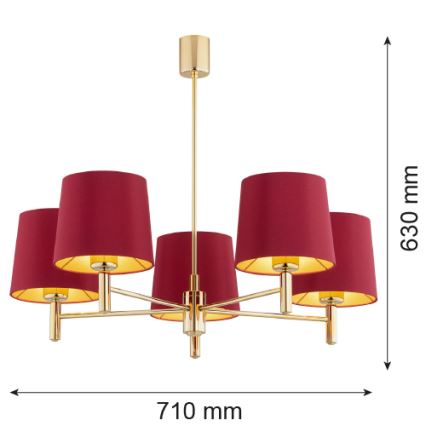 Argon 2169 - Viseći luster PONTE PLUS 5xE27/15W/230V crvena