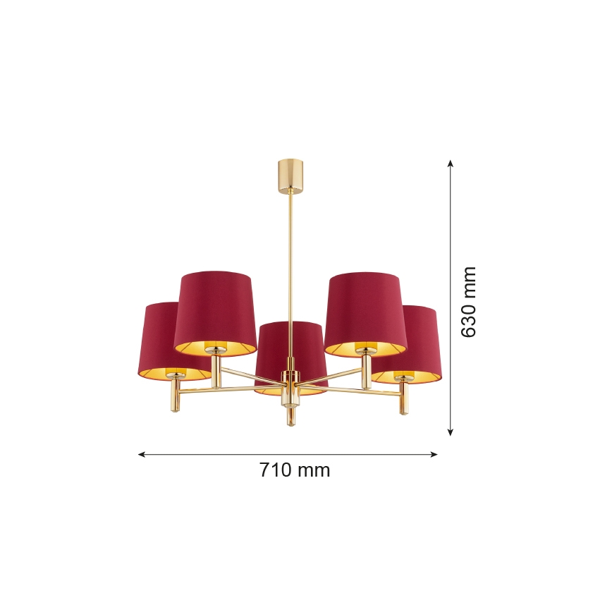 Argon 2169 - Viseći luster PONTE PLUS 5xE27/15W/230V crvena