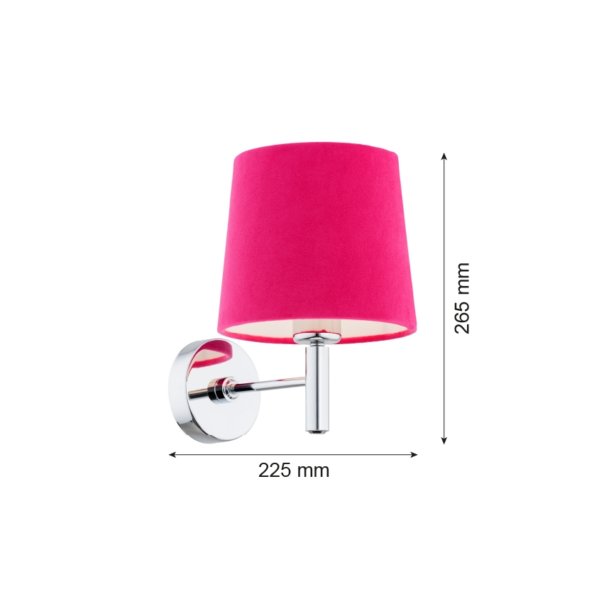 Argon 3909 - Zidna lampa BOLZANO 1xE27/15W/230V ružičasta/sjajni krom