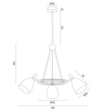 Argon 6149 - Viseći luster CHARLOTTE 3xE27/15W/230V crna/zlatna