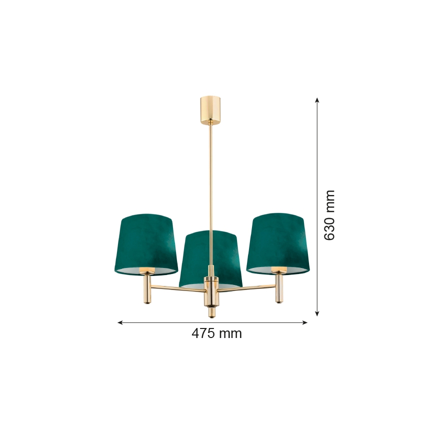 Argon 6192 - Viseći luster PONTE 3xE27/15W/230V zelena/mesing