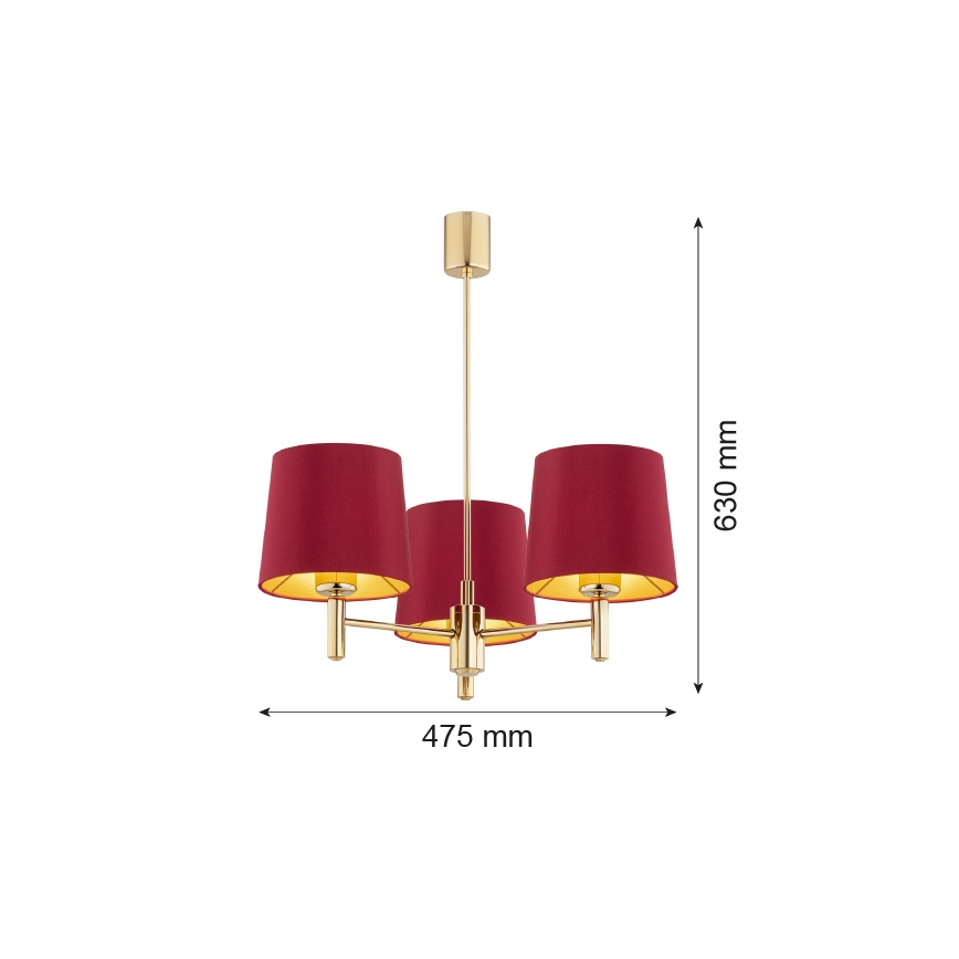 Argon 6266 - Viseći luster PONTE PLUS 3xE27/15W/230V crvena