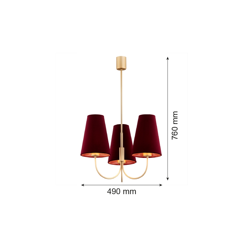 Argon 6270 - Viseći luster SAFIANO 3xE27/15W/230V boje vina
