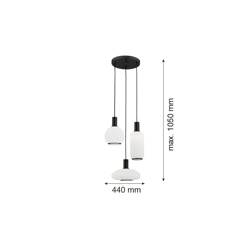 Argon 6323 - Luster na sajli SAGUNTO PLUS 3xE27/15W/230V crna