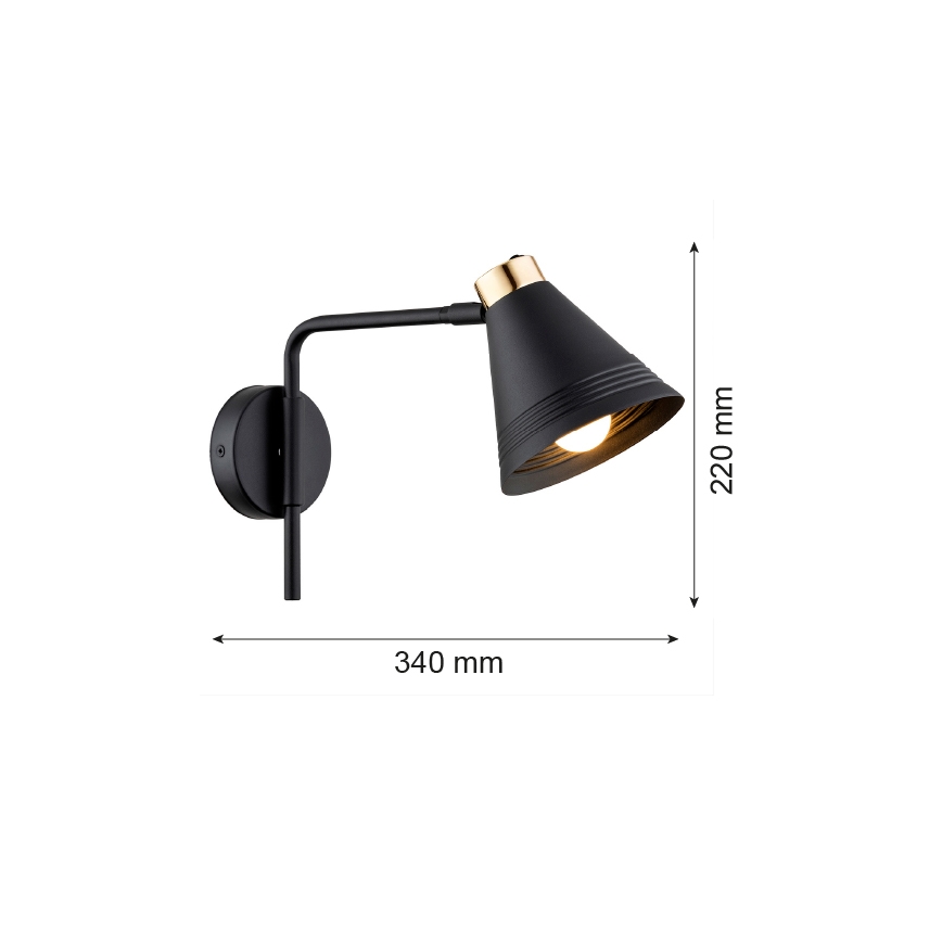 Argon 8008 - Zidna lampa AVALONE 1xE27/15W/230V 34 cm crna/zlatna