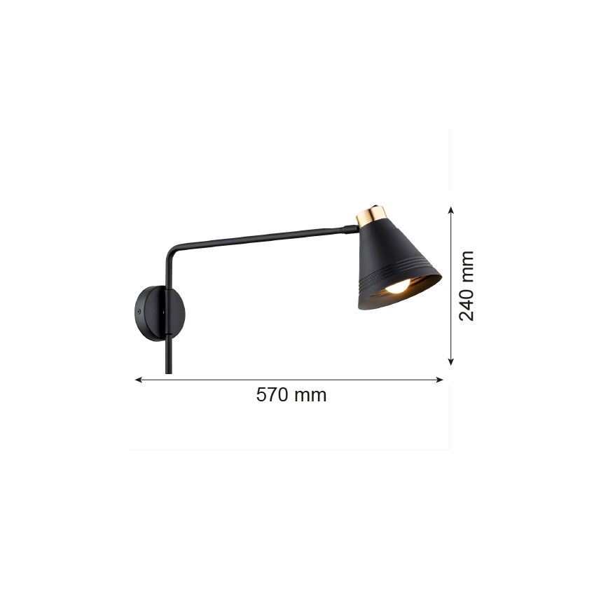 Argon 8009 - Zidna lampa AVALONE 1xE27/15W/230V 57 cm crna/zlatna
