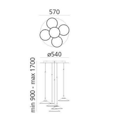 Artemide 0355030A - LED prigušivački luster na užetu ORSA CLUSTER LED/37W/230V 3000K