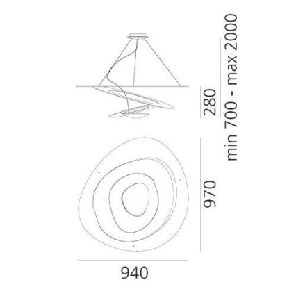 Artemide 1254110A - LED Prigušivi luster na sajli PIRCE LED/44W/230V 3000K bijela