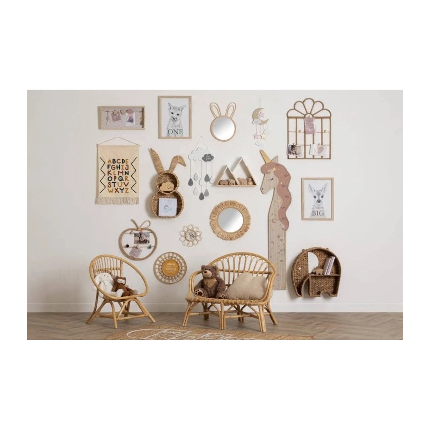 Atmosphera - Dječje zidno ogledalo LION, promjer 38 cm, ratan/rafija