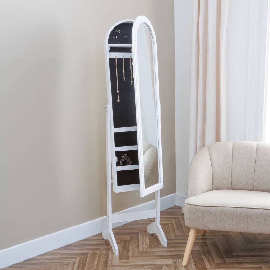 Atmosphera - Stojeće ogledalo s kutijom za nakit LEXY 158x38 cm bijelo