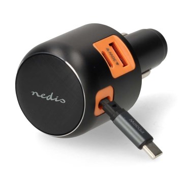 Auto punjač s uvlačivim kabelom i Power Delivery 30 W — 2× USB-C + 1× USB-A